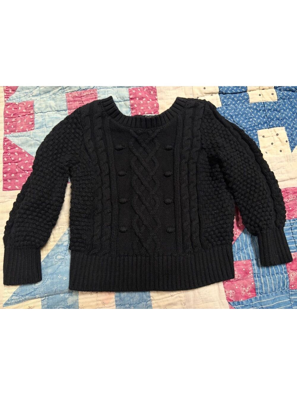 100% Cotton Baby Gap Black Cable Knit Bobble Sweater Toddler Size 18-24 Months